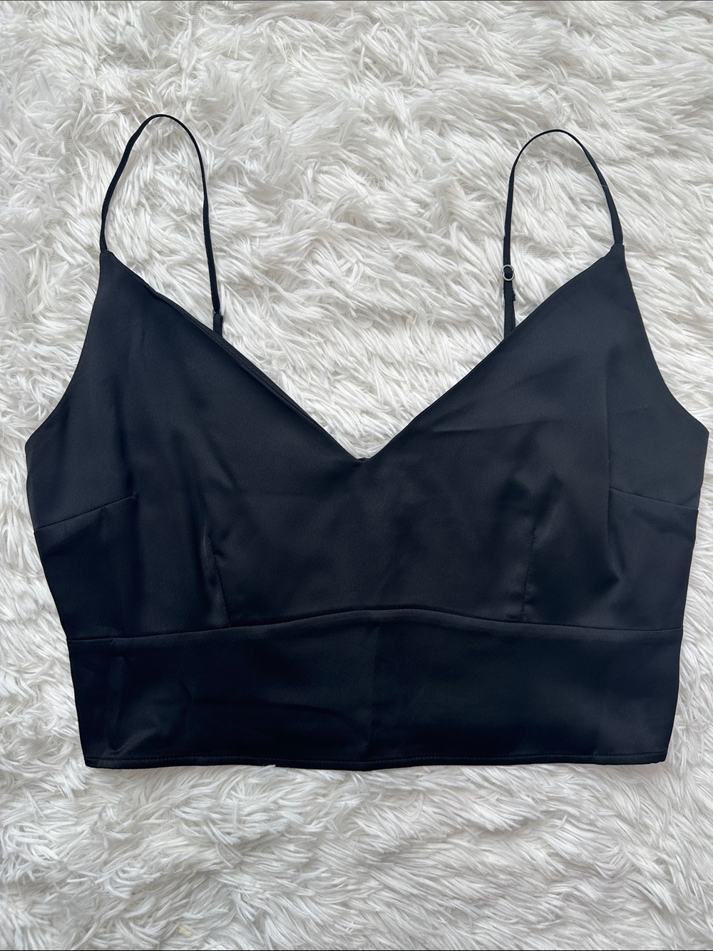 Abercrombie & Fitch Black Satin Fitted Strap Crop Top
